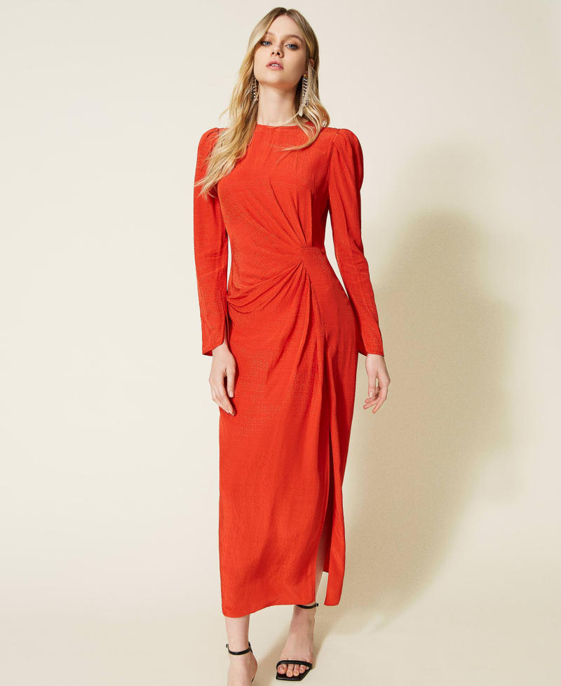 Animal print jacquard long dress Goji Red Woman 222TP2090-02