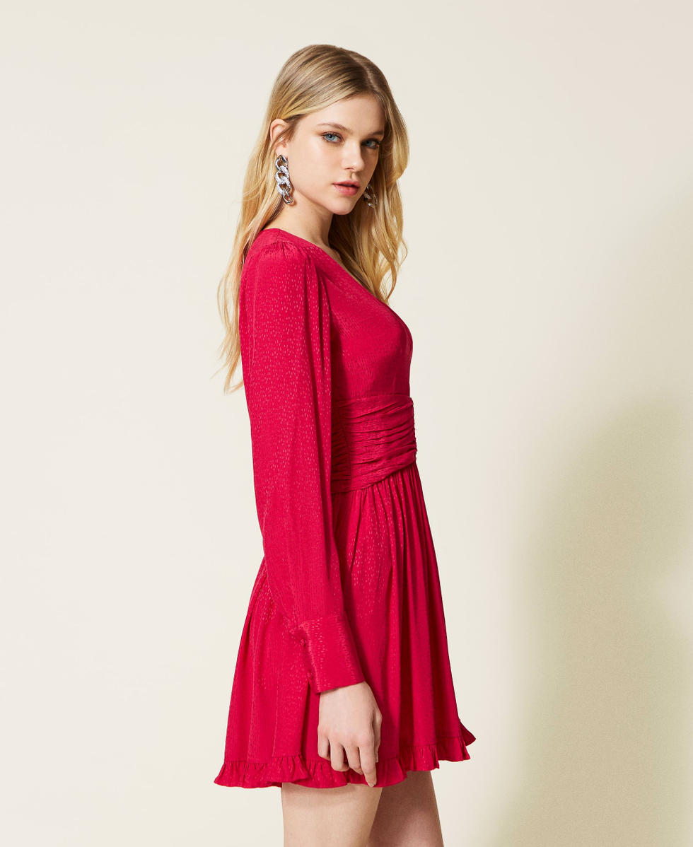 Animal print jacquard dress with flounce