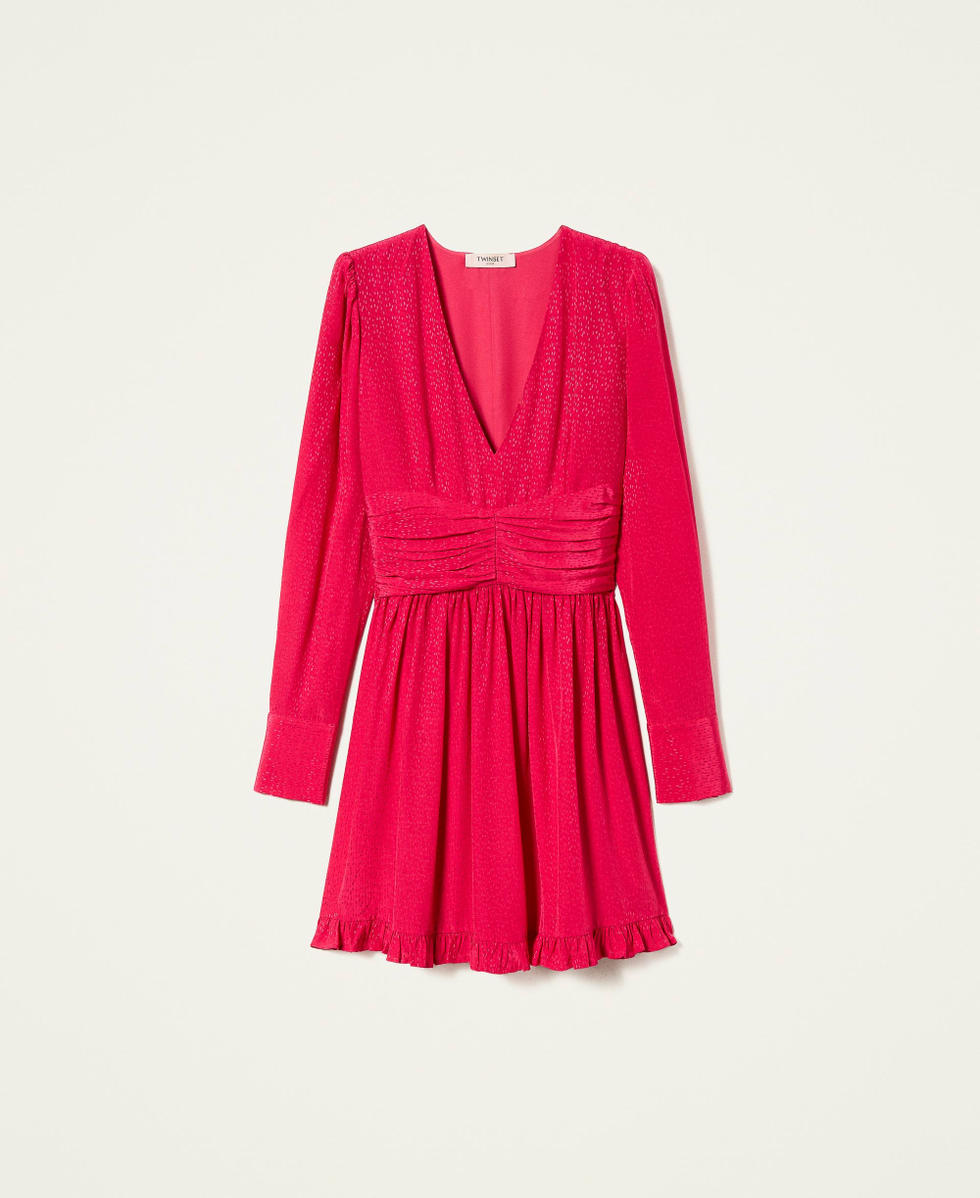Animal print jacquard dress with flounce