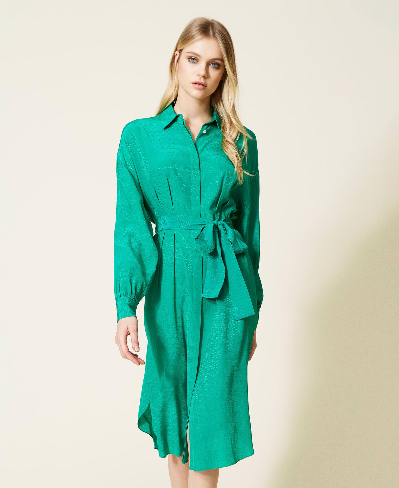 Animal print jacquard shirt dress "Peppermint” Green Woman 222TP2098-02