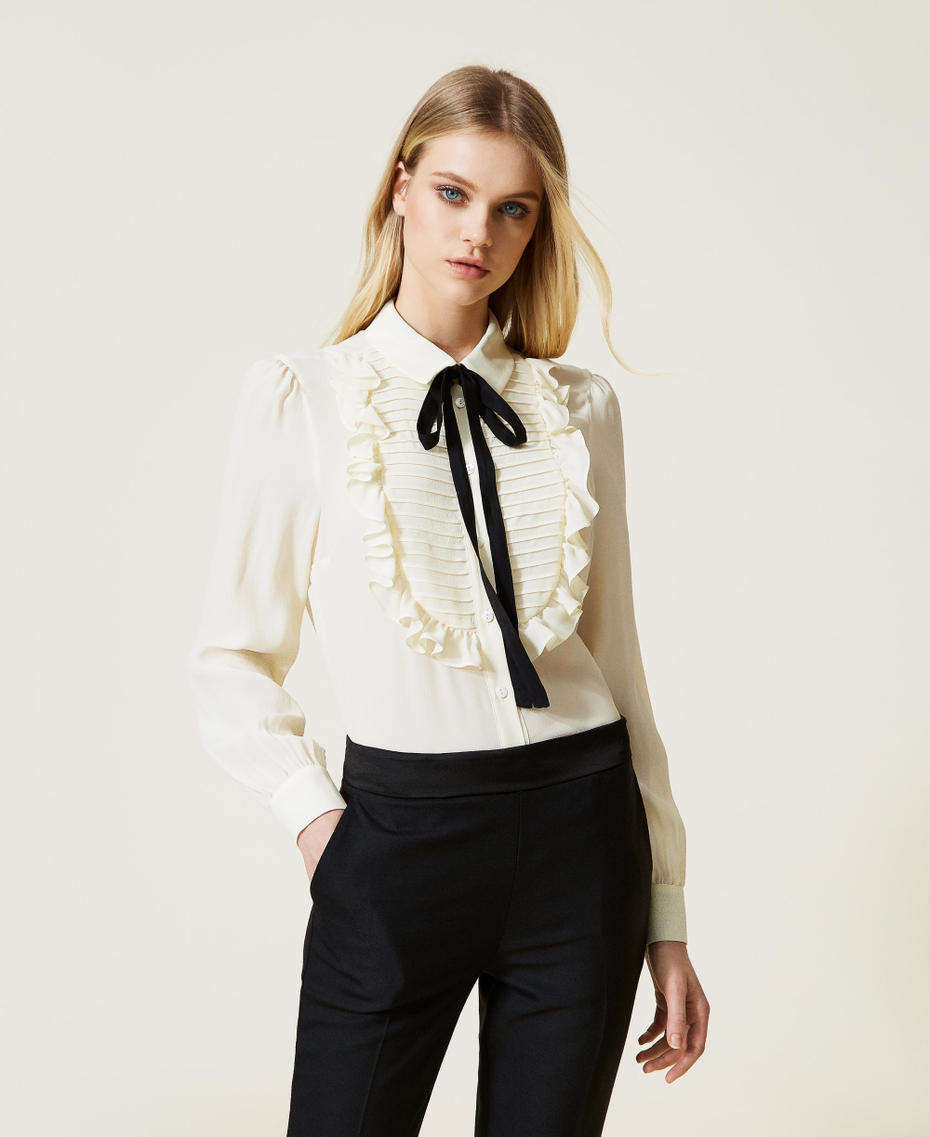 Silk blend shirt with ribbon