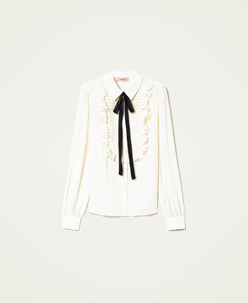 Camisa de mezcla de seda con cinta White Nieve Mujer 222TP2100-0S