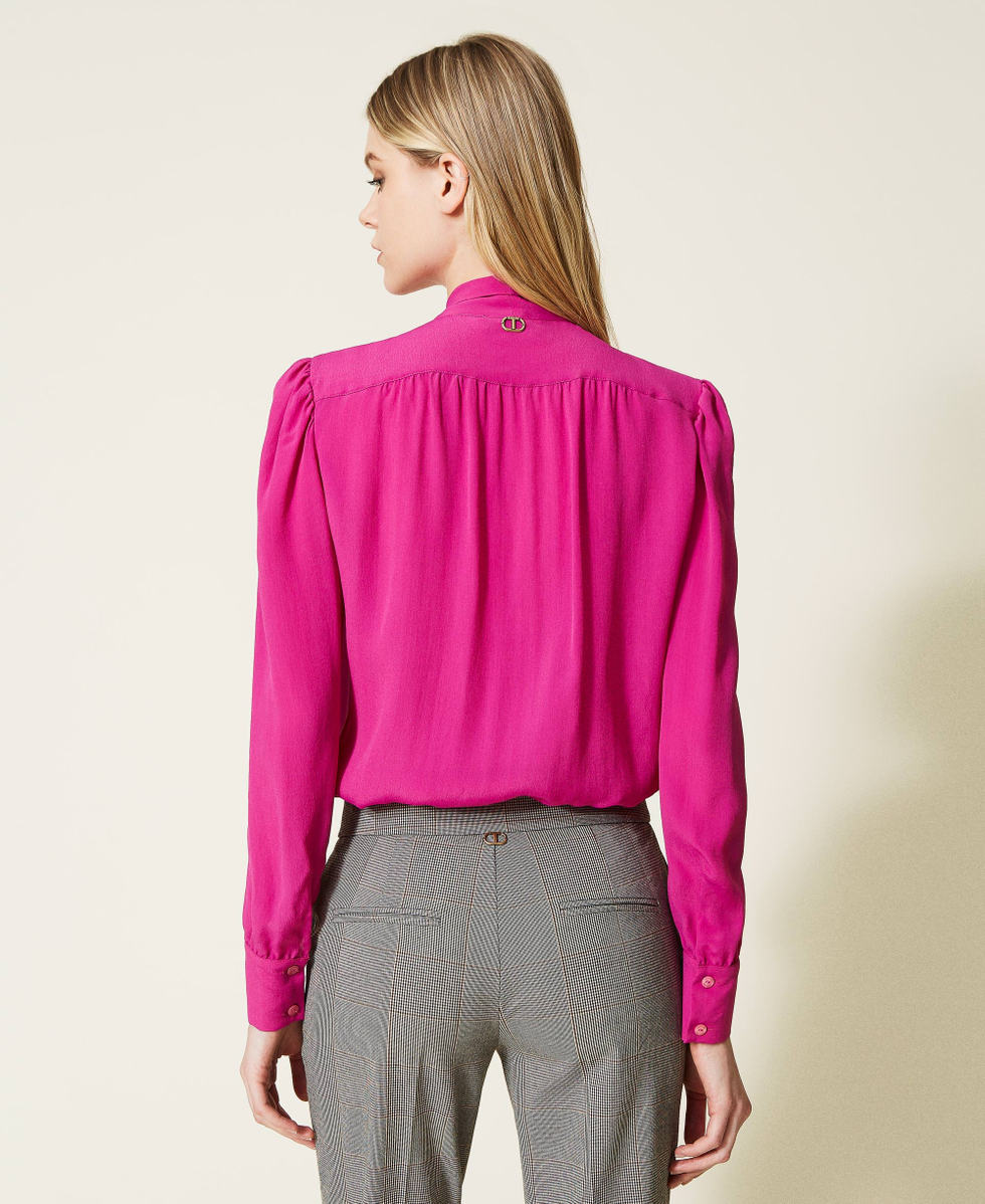 Silk blend blouse with pussy bow Woman, Fuchsia | TWINSET Milano