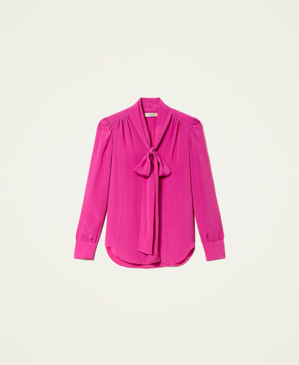 Silk blend blouse with pussy bow
