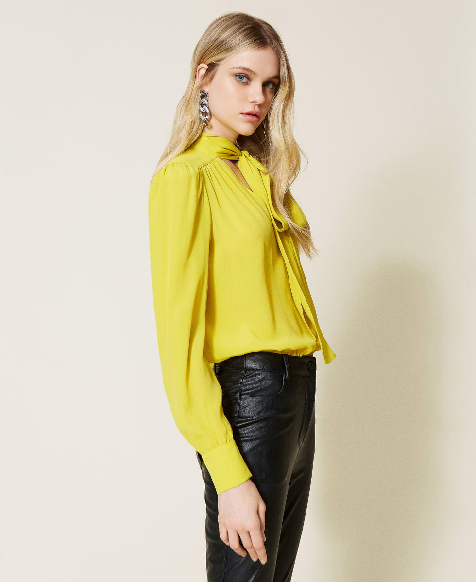 Yellow pussybow blouse outlet