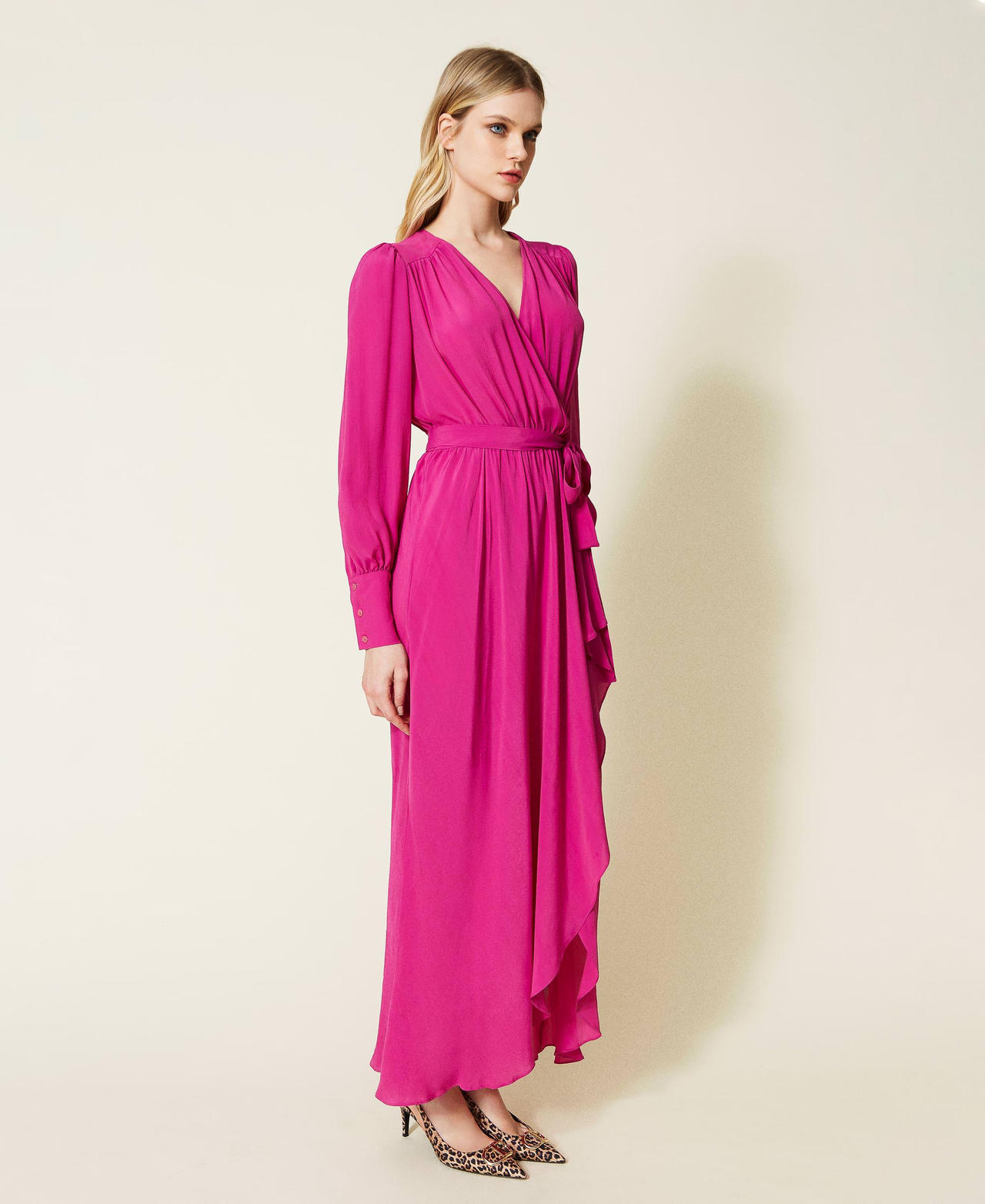 Abito lungo in misto seta Fucsia "Festival" Donna 222TP2105_07183_03