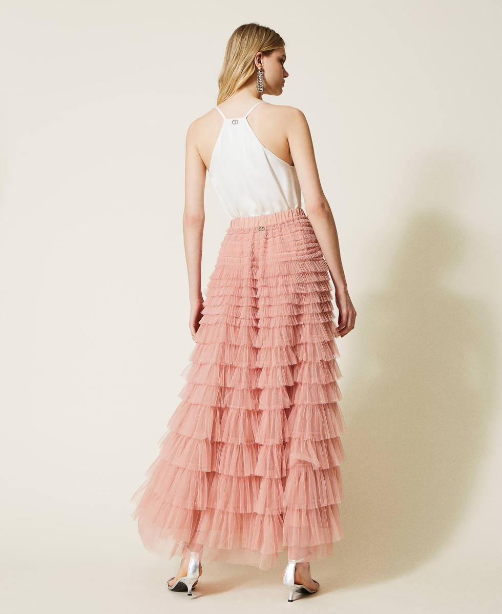 Jupe longue en tulle plissé Femme, Rose | TWINSET Milano