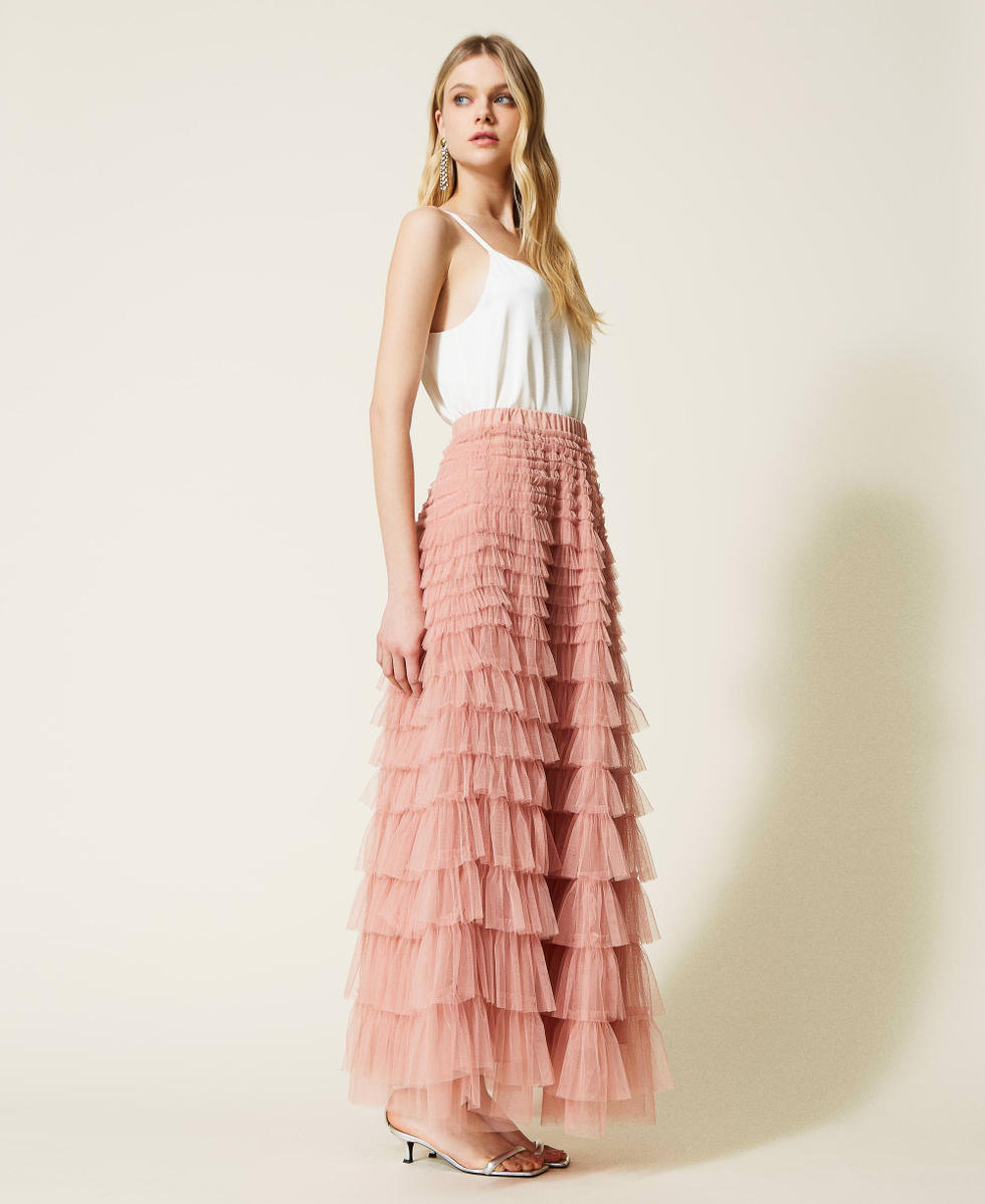 Pleated tulle long skirt