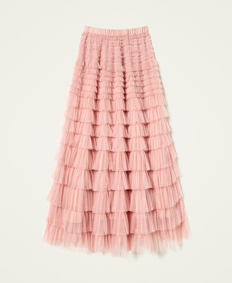 Pleated tulle long skirt