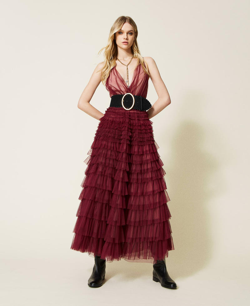 Long pleated tulle dress