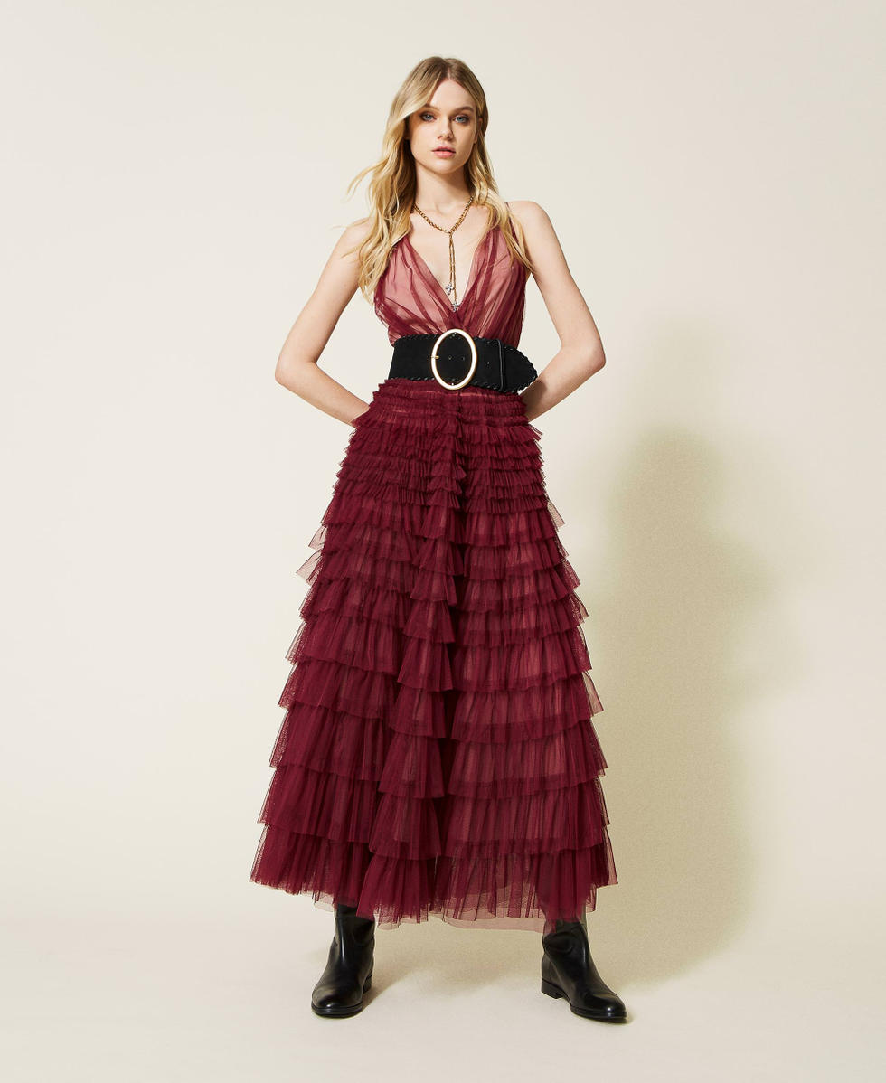 Long pleated tulle dress Woman Red TWINSET Milano