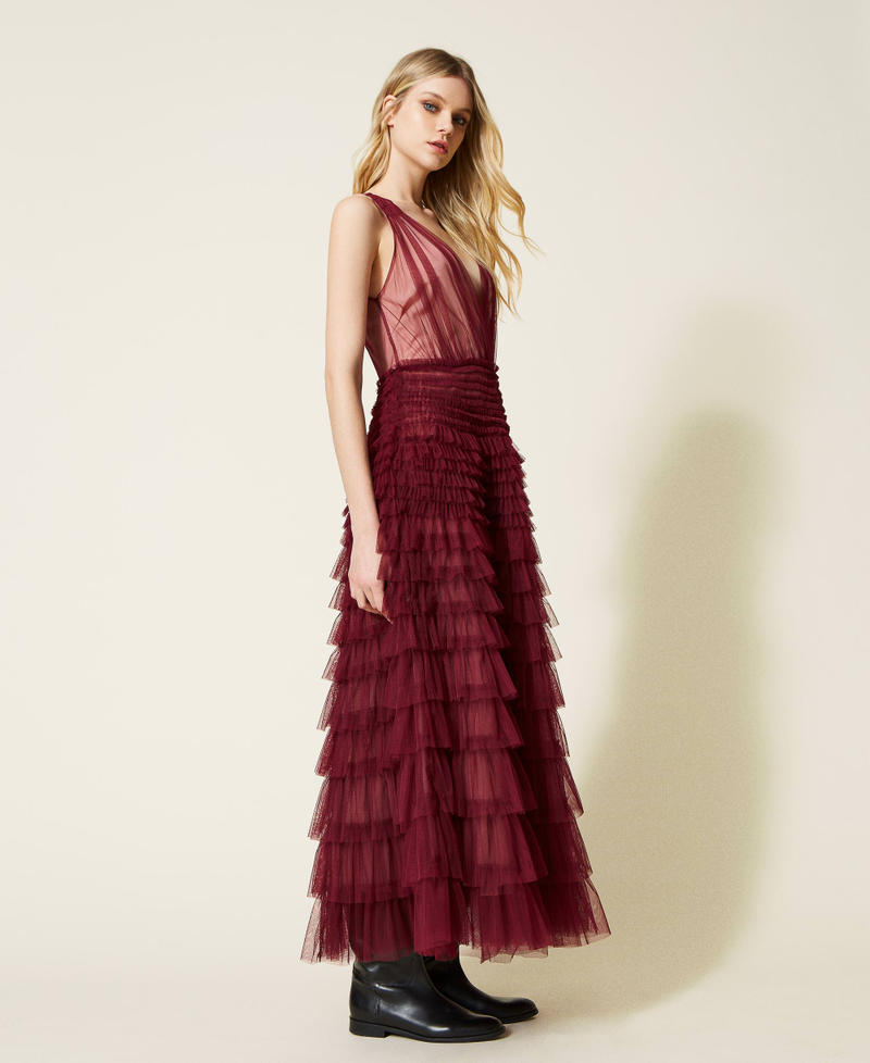 Long pleated tulle dress