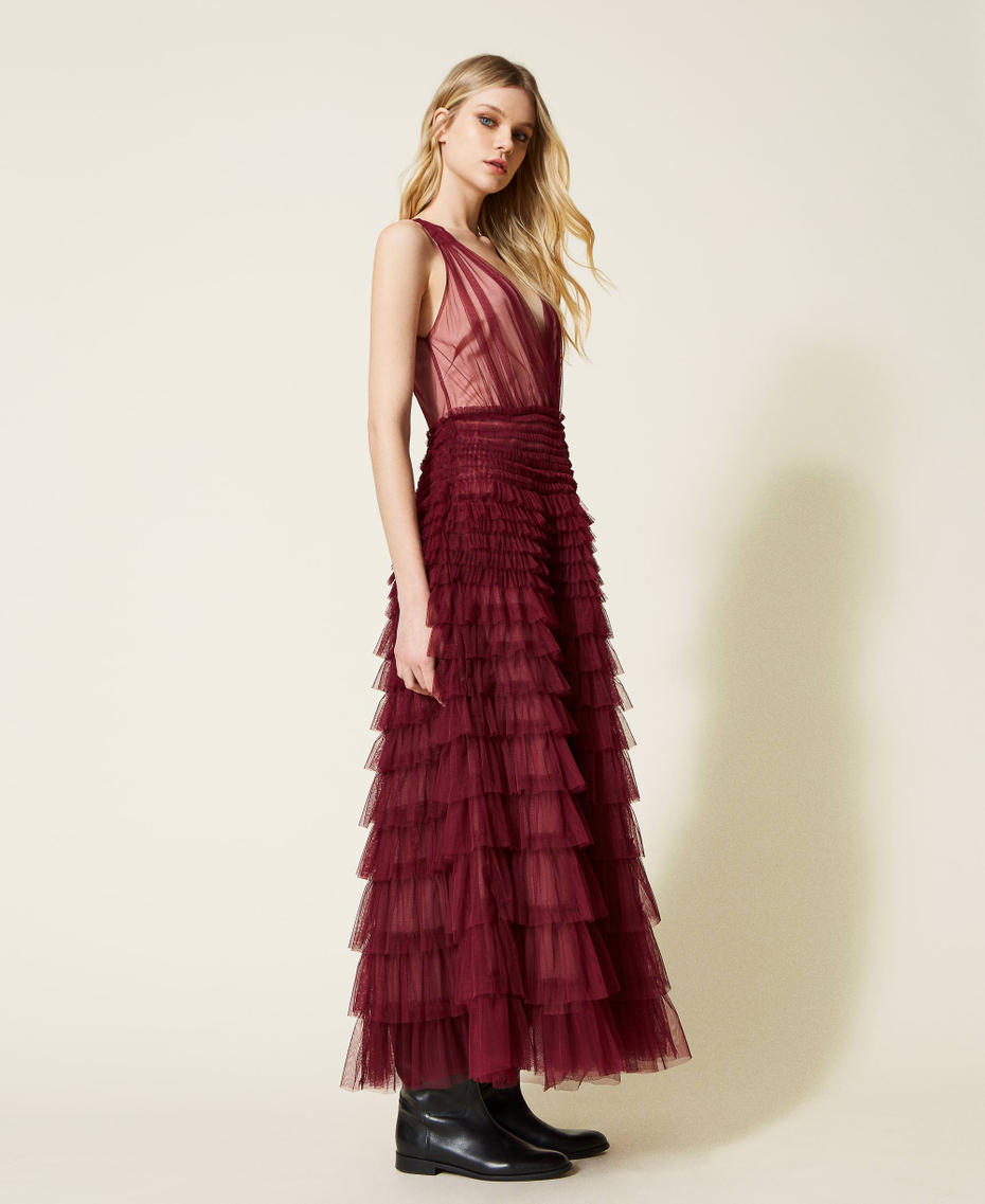 Long pleated tulle dress