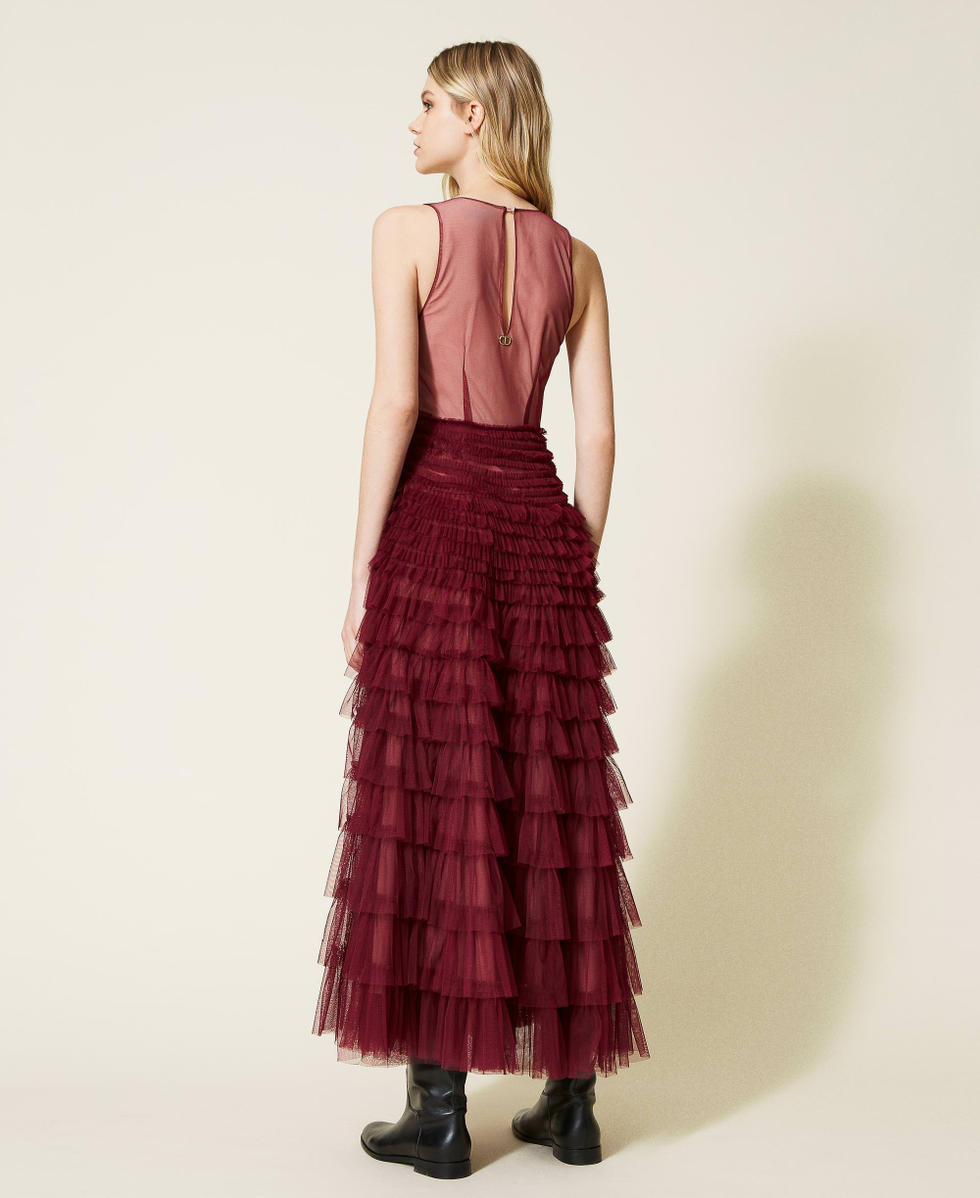 新品タグ付き　DouDou pleats tulle dress 　S Long pleated tulle dress Woman, Red | TWINSET Milano
