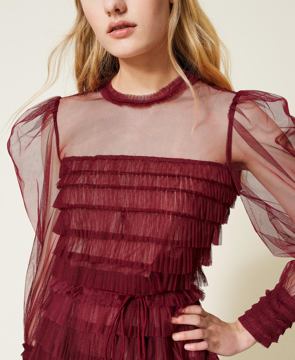 Short pleated tulle dress Woman, Pink | TWINSET Milano Short pleated tulle dress Woman, Pink | TWINSET Milano