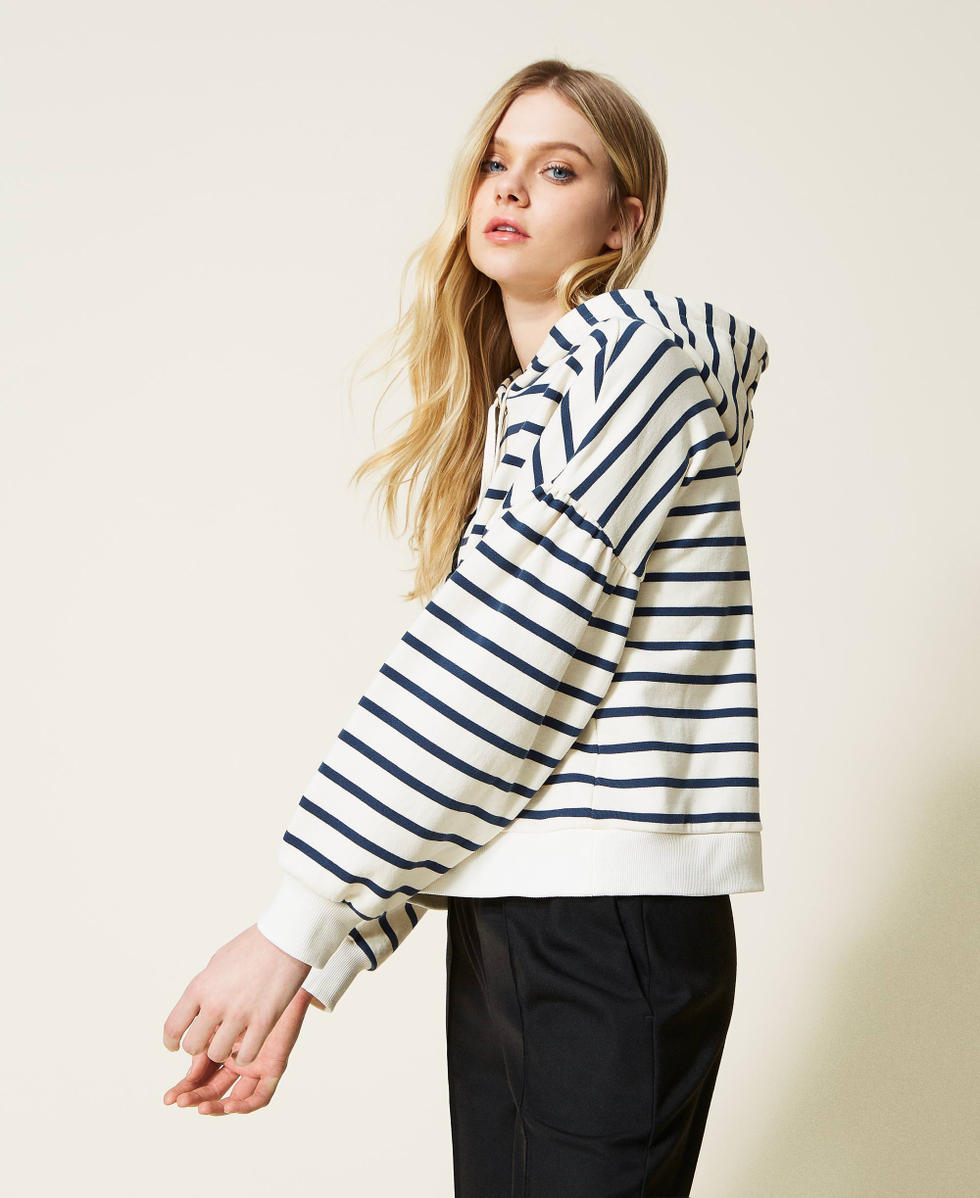 Felpa a righe con cappuccio e logo Donna Bianco TWINSET Milano