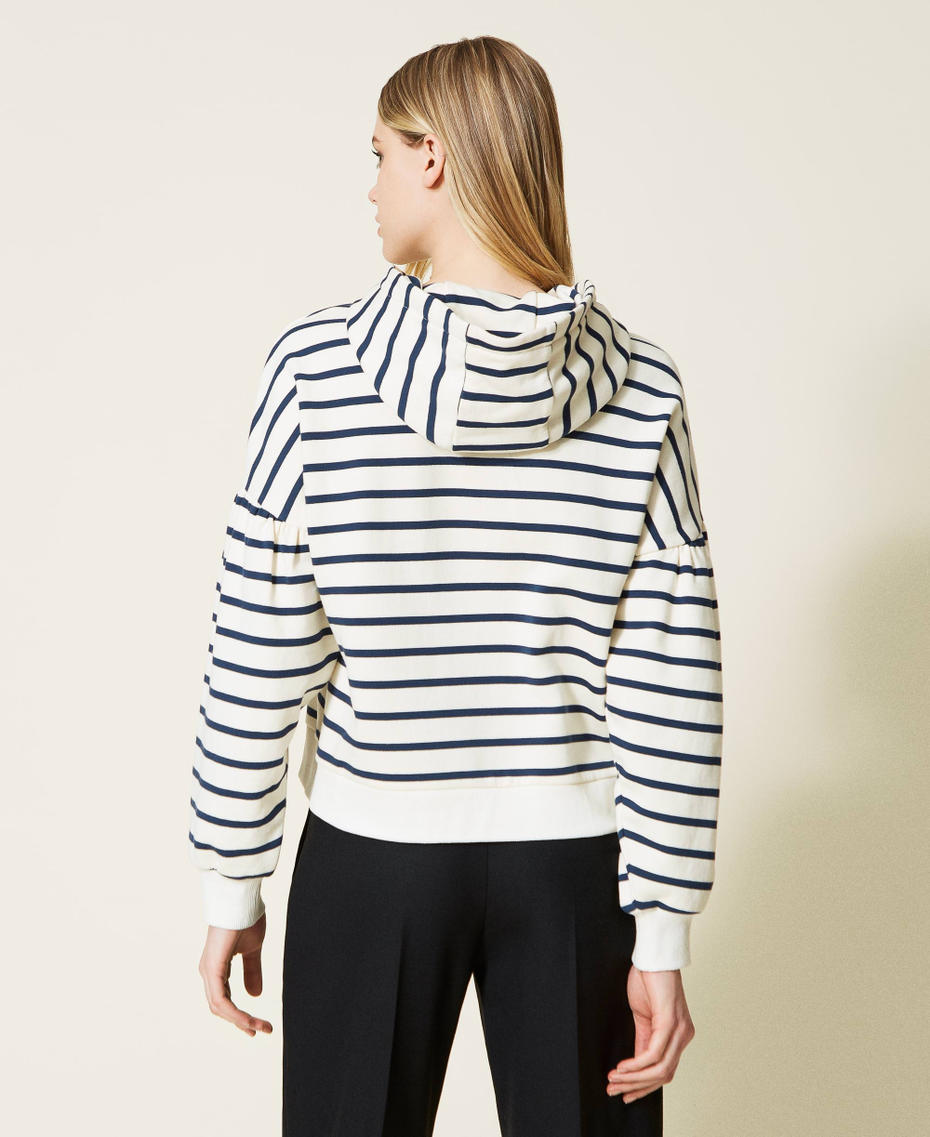 Striped hoodie with logo "Snow" White / Blue Stripe Woman 222TP2132-03