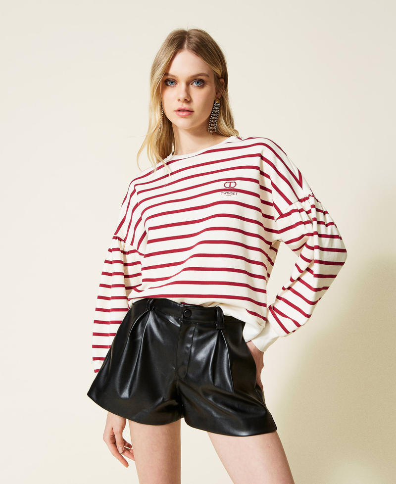 Striped sweatshirt with logo "Snow" White / Grape Stripe Woman 222TP2133-01