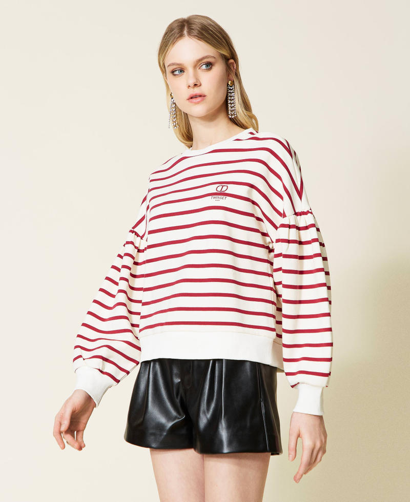 Striped sweatshirt with logo "Snow" White / Grape Stripe Woman 222TP2133-04