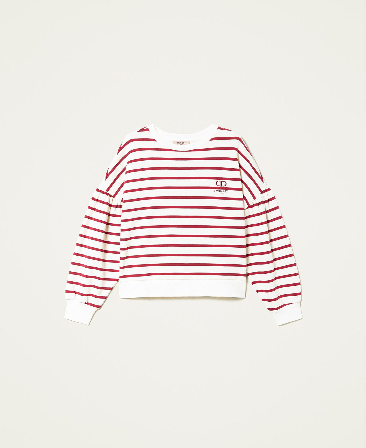 Striped sweatshirt with logo "Snow" White / Grape Stripe Woman 222TP2133-0S