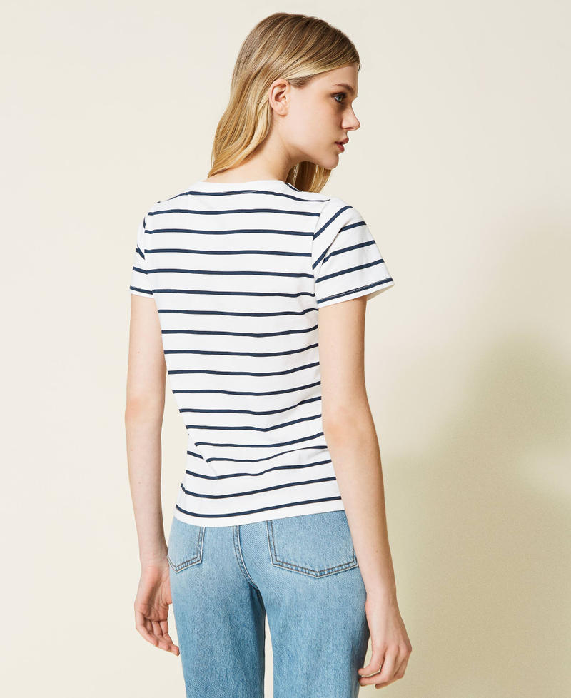 Striped t shirt with logo Woman White TWINSET Milano