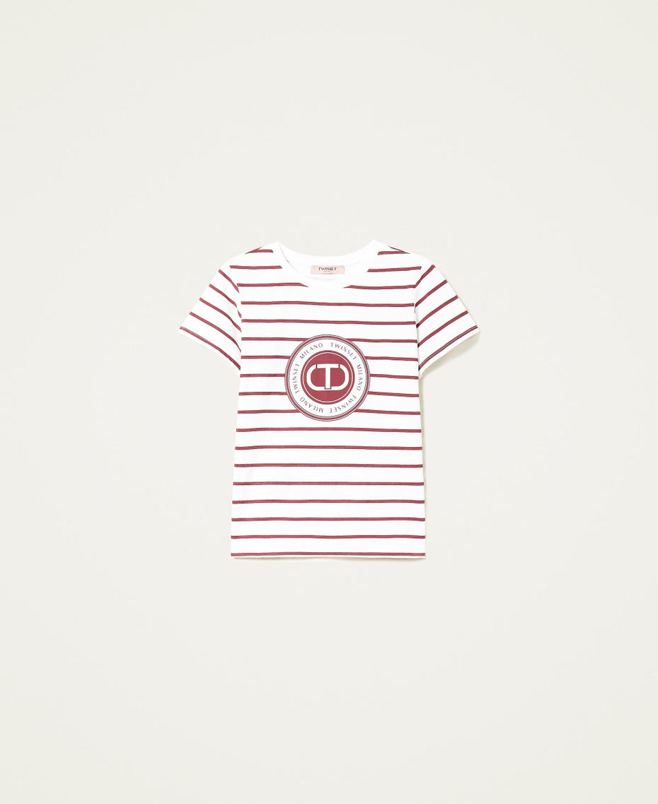 T-shirt rayé avec logo Blanc « Neige »/Rayure Grape Femme 222TP213A-0S