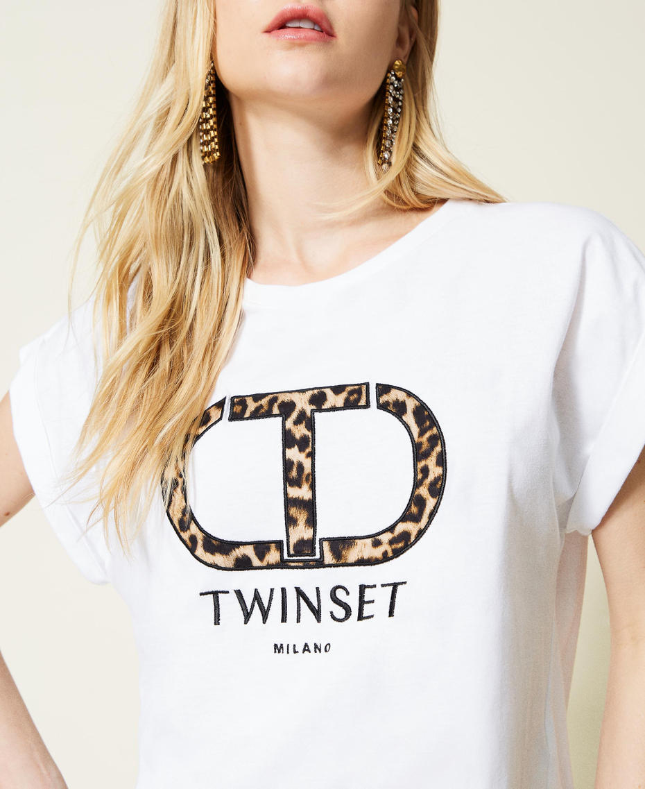 Camiseta con logotipo animal print Blanco Mujer 222TP2152-04
