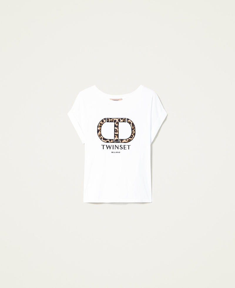 Camiseta con logotipo animal print Blanco Mujer 222TP2152-0S