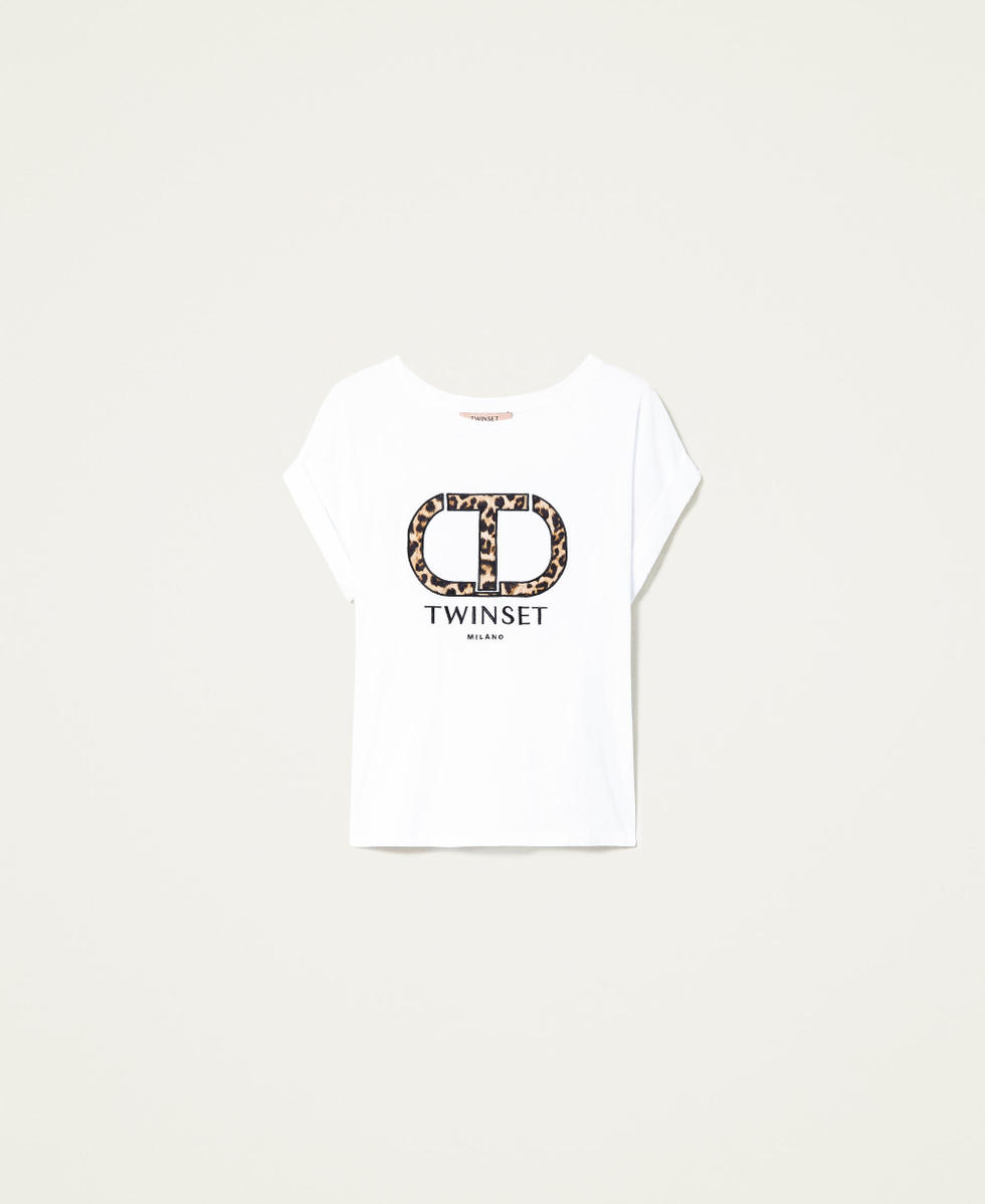 T shirt con logo animalier Donna Bianco TWINSET Milano