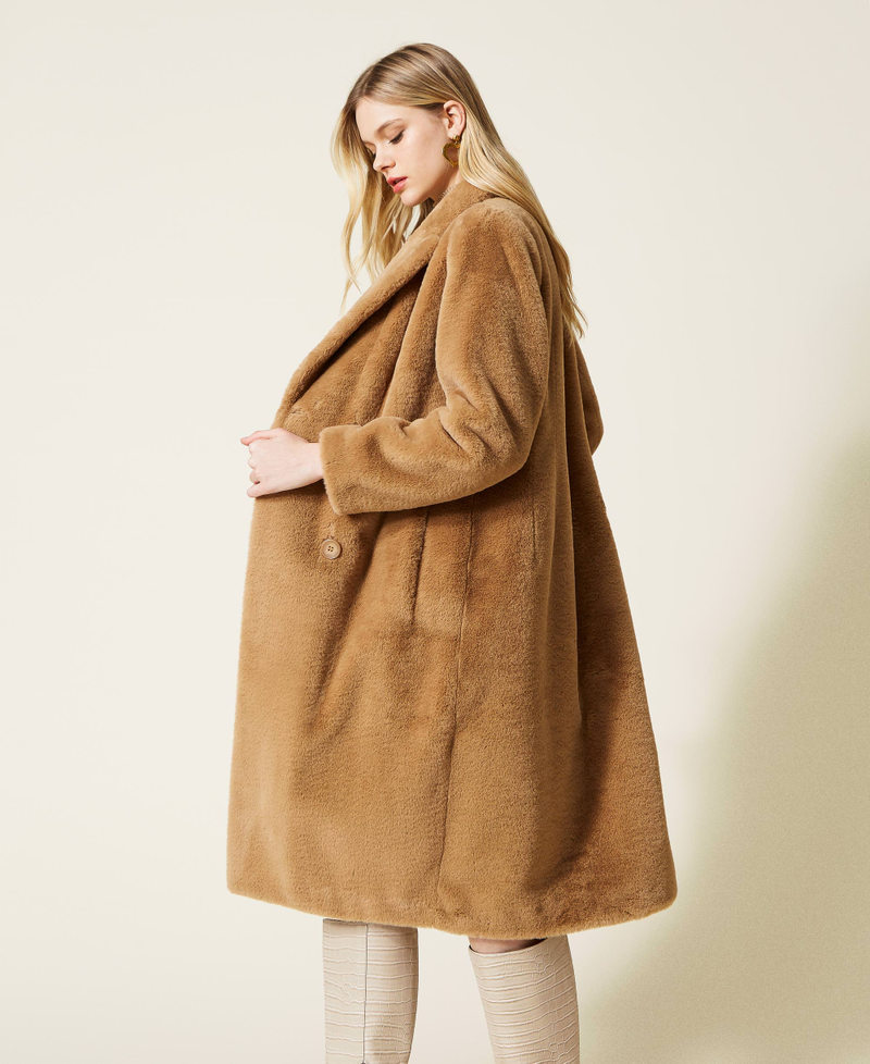 Double breasted faux fur coat Woman Yellow TWINSET Milano