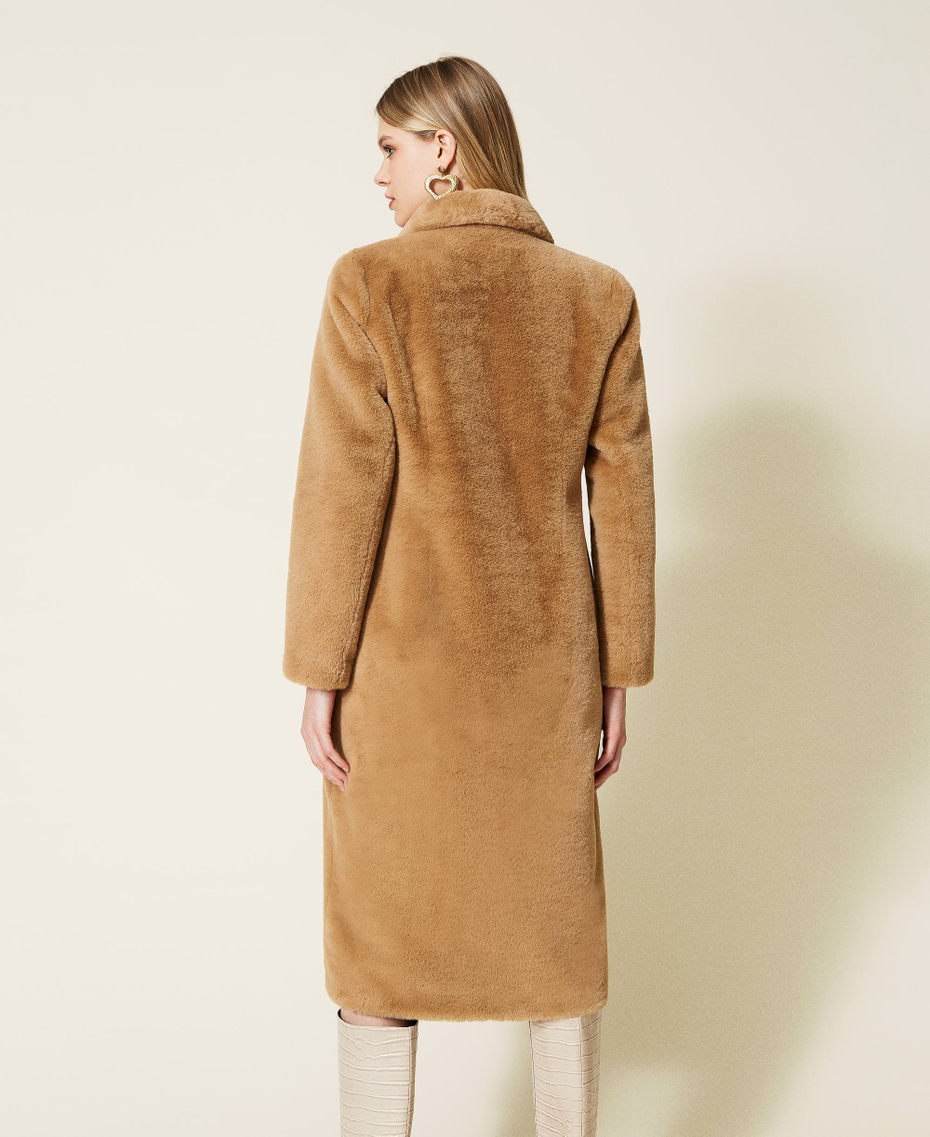 Double-breasted faux fur coat