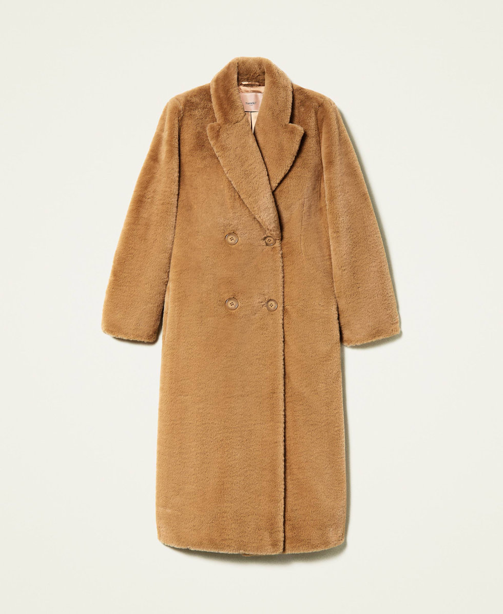 Double-breasted faux fur coat