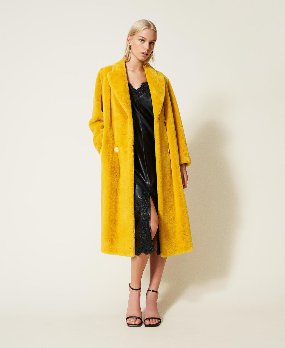 Cappotto doppiopetto in faux fur Donna Giallo TWINSET Milano
