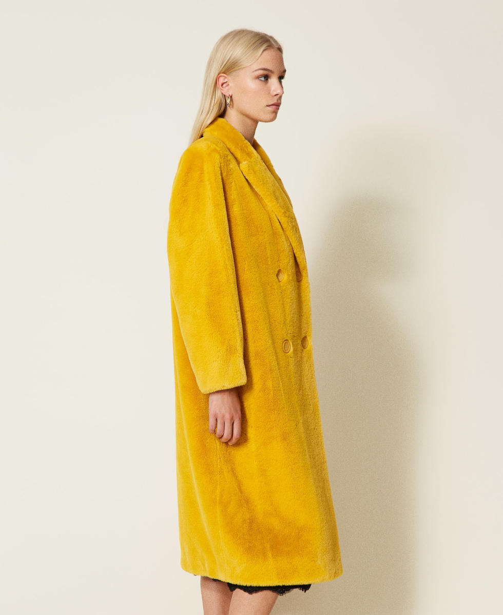 Faux fur mustard coat sale