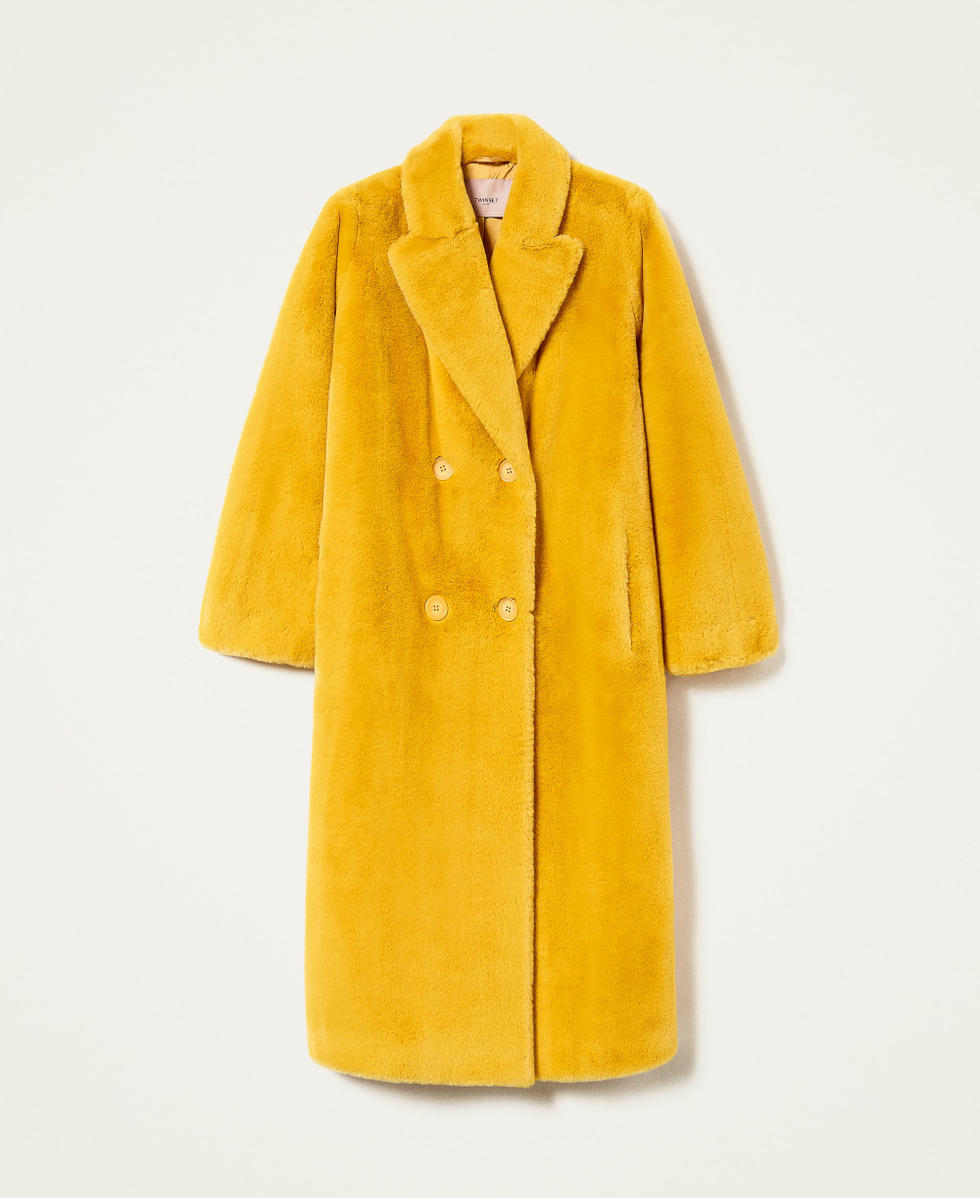 Double breasted faux fur coat Woman Yellow TWINSET Milano