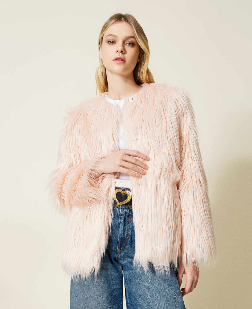 Faux fur pea coat Woman Pink TWINSET Milano