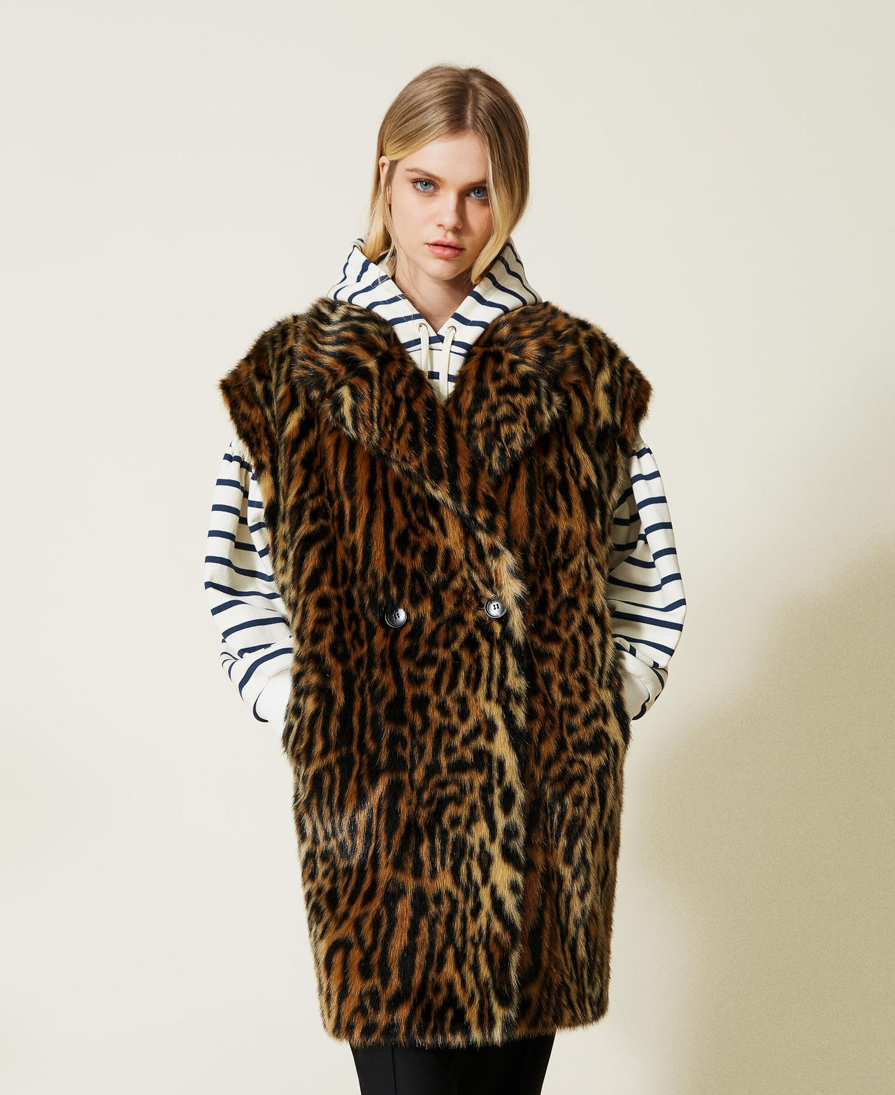 Animal print faux fur gilet Woman Brown TWINSET Milano