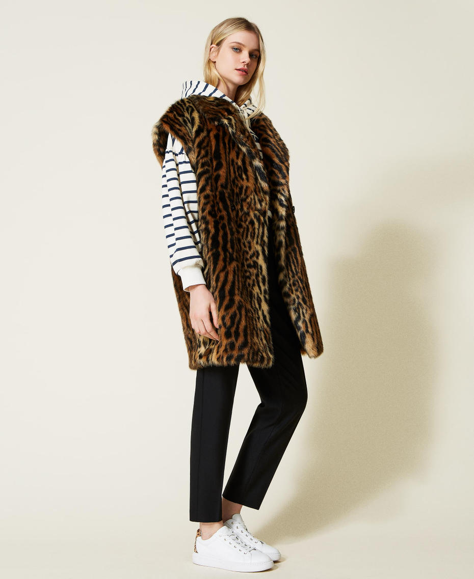 Animal print faux fur gilet