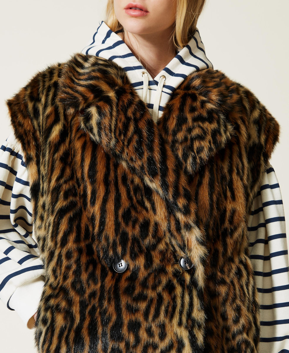 Animal print faux fur gilet Woman Brown TWINSET Milano