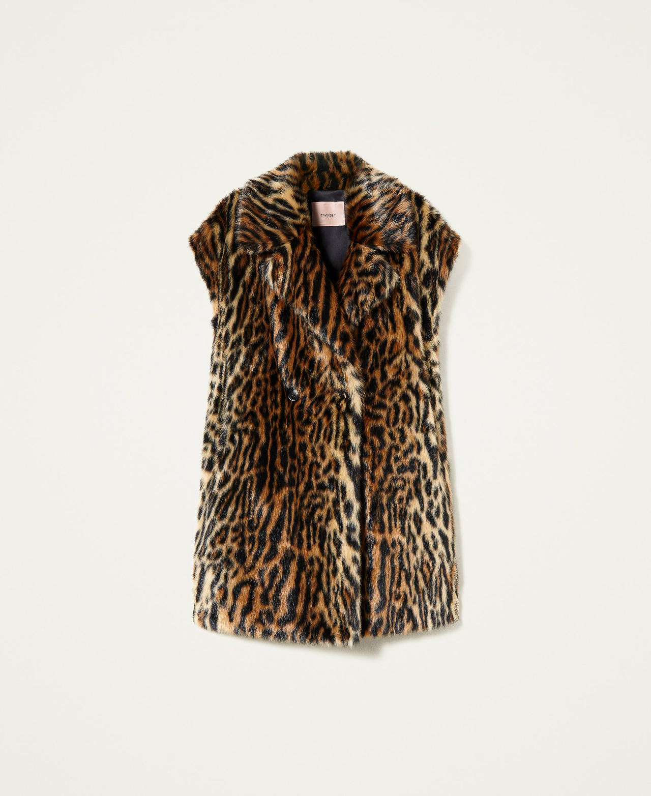 Animal print faux fur gilet