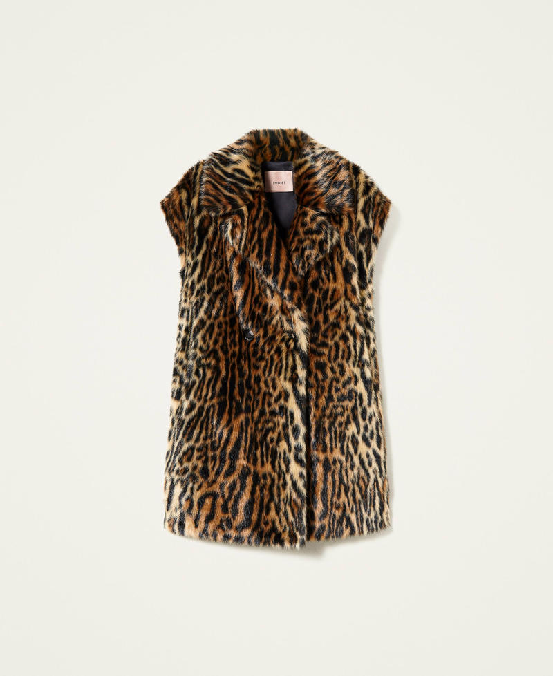 Animal print faux fur gilet