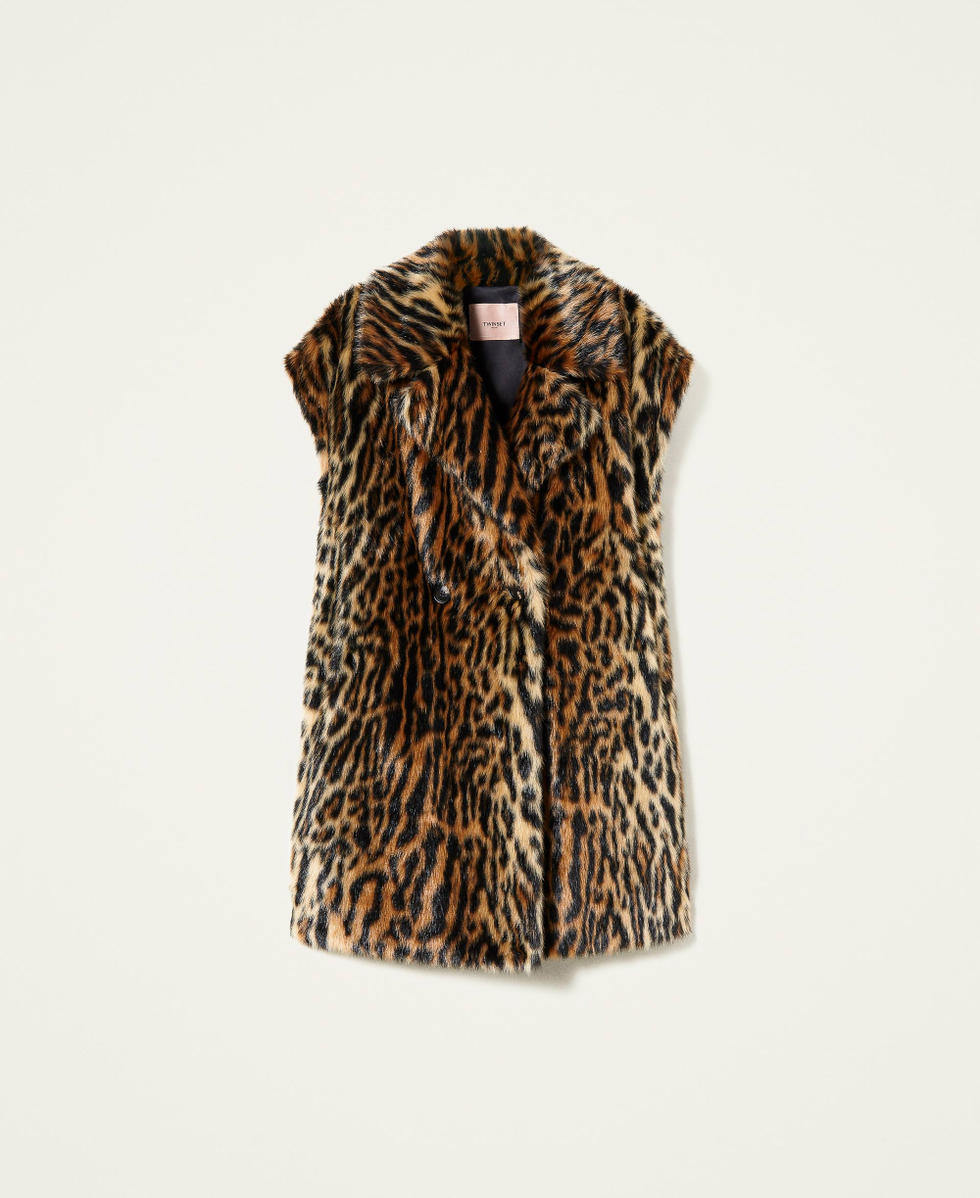 Animal print faux fur gilet Woman, Brown | TWINSET Milano