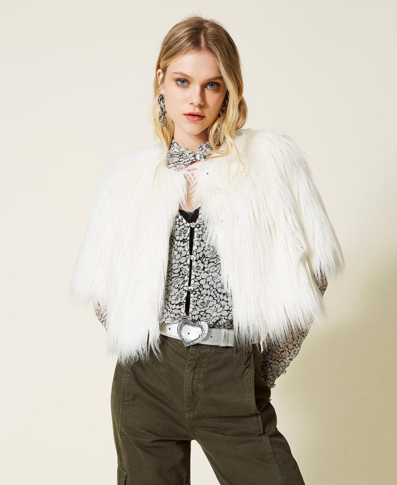 Giacca cropped in faux fur Bianco Neve Donna 222TP2183-02