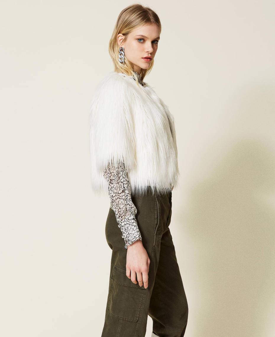 Giacca cropped in faux fur Bianco Neve Donna 222TP2183-03