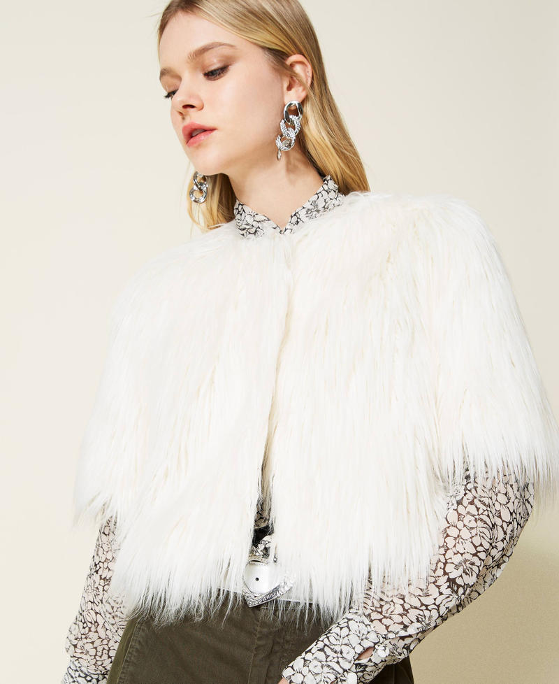 Giacca cropped in faux fur Bianco Neve Donna 222TP2183-05