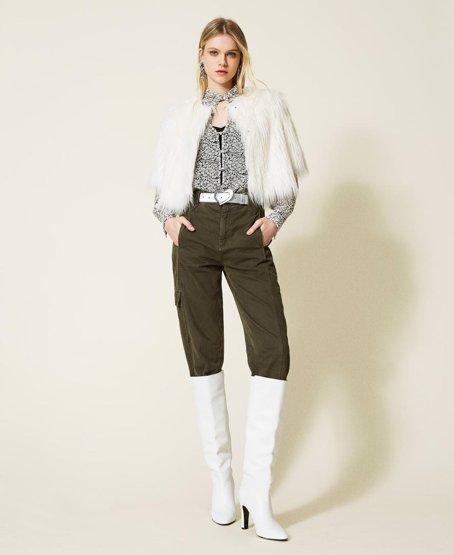 Giacca cropped in faux fur Bianco Neve Donna 222TP2183-0T
