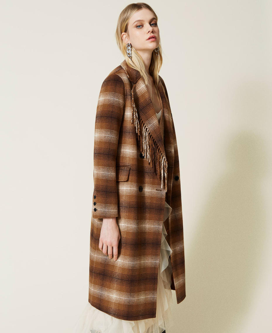 Chequered double wool cloth coat Camel / Black Check Woman 222TP2190-03
