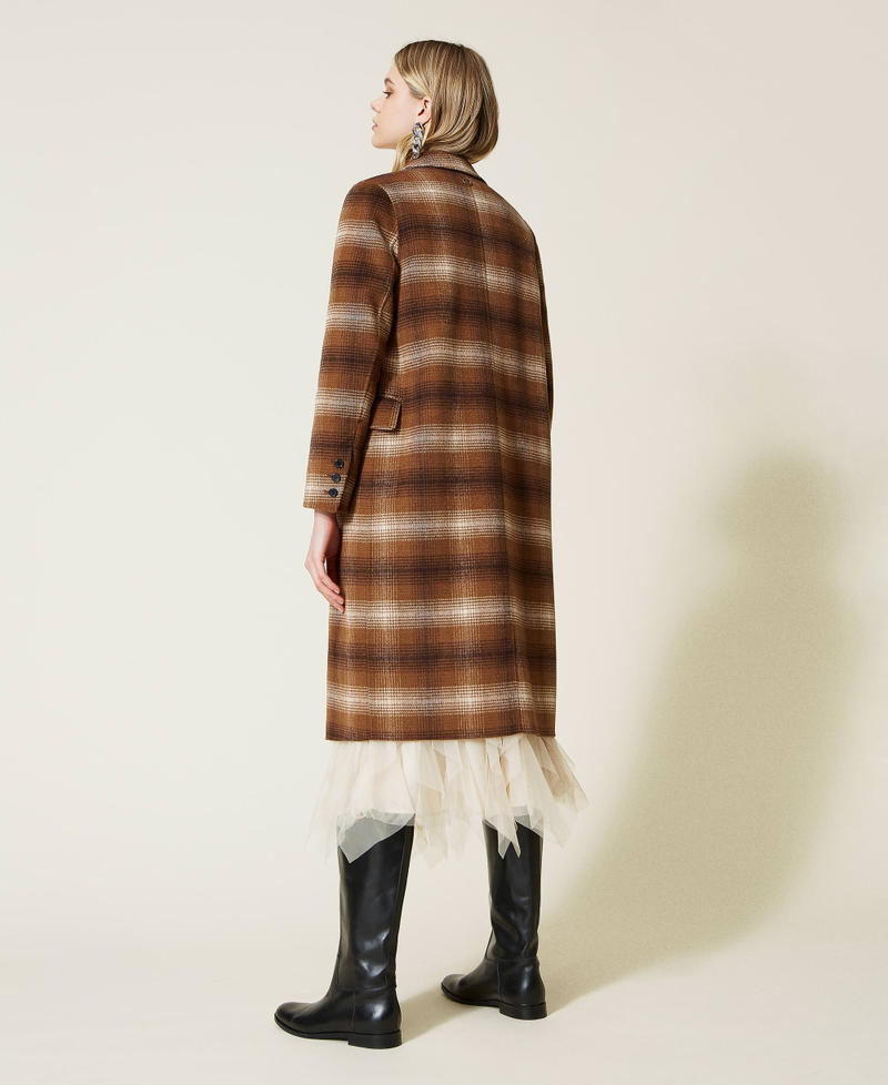 Chequered double wool cloth coat Camel / Black Check Woman 222TP2190-04