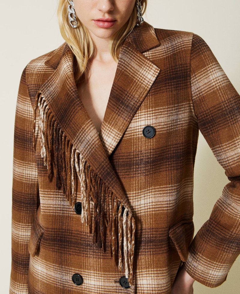 Chequered double wool cloth coat Camel / Black Check Woman 222TP2190-05