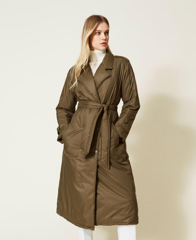 Padded trench coat with belt